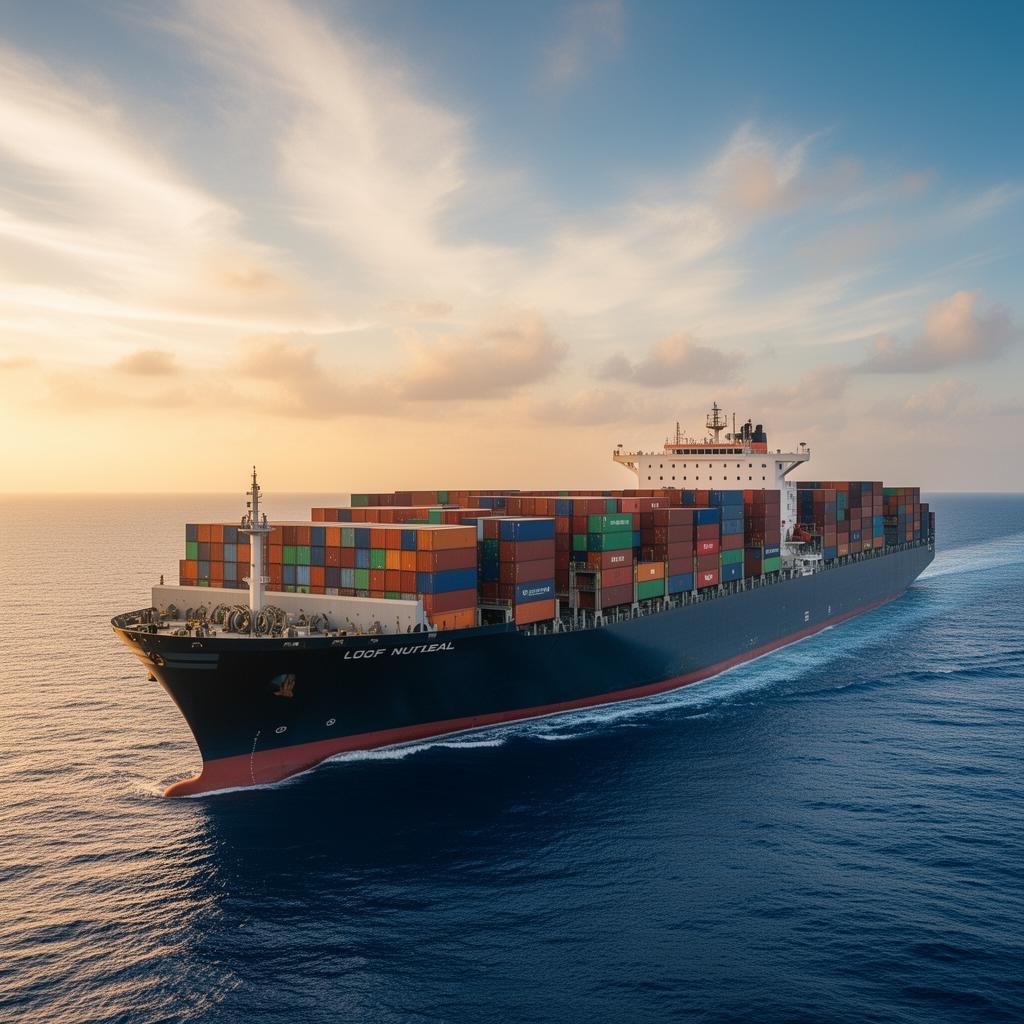 Container ship at golden hour